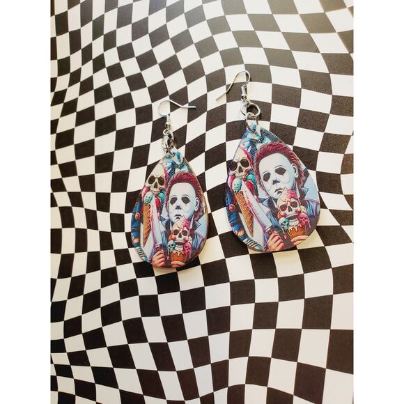 Handmade Unique Horror lover dangle large earrings. - Picture 3 of 4